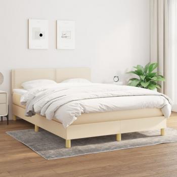 ARDEBO.de - Boxspringbett mit Matratze Creme 140x200 cm Stoff