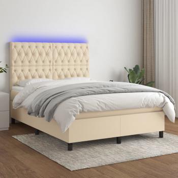 ARDEBO.de - Boxspringbett mit Matratze & LED Creme 140x190 cm Stoff