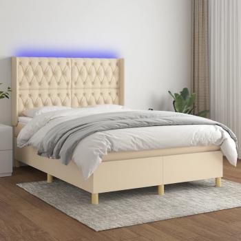 ARDEBO.de - Boxspringbett mit Matratze & LED Creme 140x190 cm Stoff