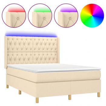 Boxspringbett mit Matratze & LED Creme 140x190 cm Stoff