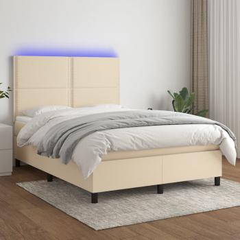 ARDEBO.de - Boxspringbett mit Matratze & LED Creme 140x190 cm Stoff