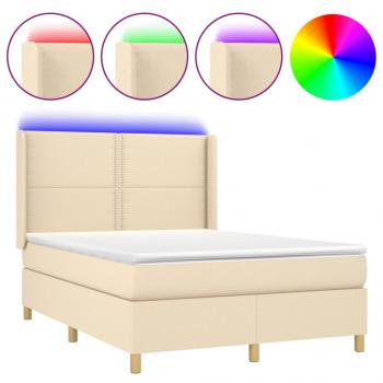 Boxspringbett mit Matratze & LED Creme 140x190 cm Stoff