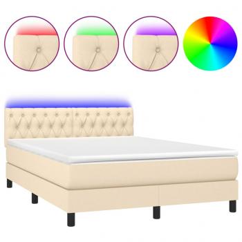 Boxspringbett mit Matratze & LED Creme 140x190 cm Stoff