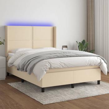 ARDEBO.de - Boxspringbett mit Matratze & LED Creme 140x190 cm Stoff