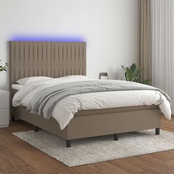 ARDEBO.de - Boxspringbett mit Matratze & LED Taupe 140x190 cm Stoff