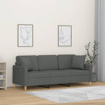 ARDEBO.de - 3-Sitzer-Sofa mit Zierkissen Dunkelgrau 180 cm Stoff