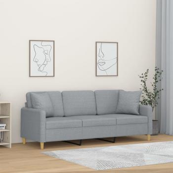 ARDEBO.de - 3-Sitzer-Sofa mit Zierkissen Hellgrau 180 cm Stoff