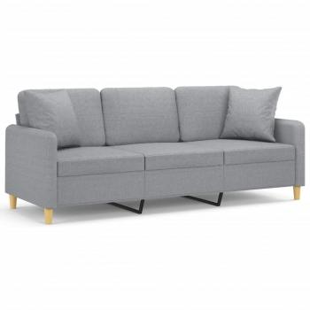 3-Sitzer-Sofa mit Zierkissen Hellgrau 180 cm Stoff