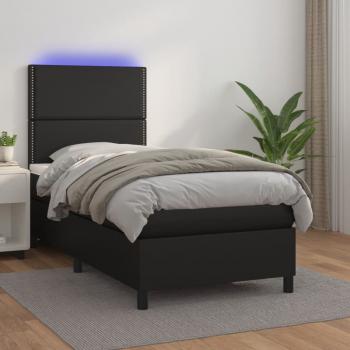 ARDEBO.de - Boxspringbett mit Matratze & LED Schwarz 100x200 cm Kunstleder