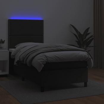 Boxspringbett mit Matratze & LED Schwarz 100x200 cm Kunstleder