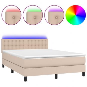 Boxspringbett mit Matratze & LED Cappuccino-Braun 140x190cm