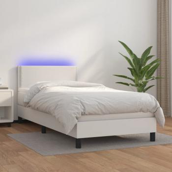 ARDEBO.de - Boxspringbett mit Matratze & LED Weiß 90x190 cm Kunstleder