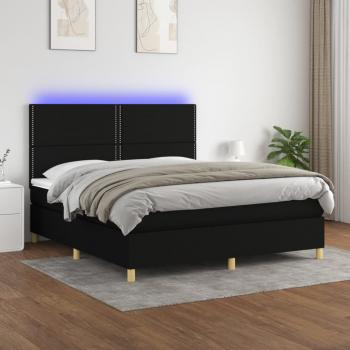 ARDEBO.de - Boxspringbett mit Matratze & LED Schwarz 160x200 cm Stoff