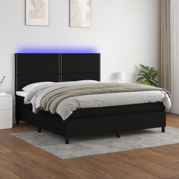 ARDEBO.de - Boxspringbett mit Matratze & LED Schwarz 160x200 cm Stoff