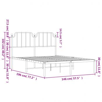 Bettgestell mit Kopfteil Metall Schwarz 140x190 cm