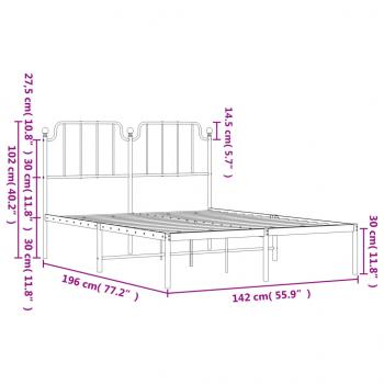 Bettgestell mit Kopfteil Metall Weiß 135x190 cm