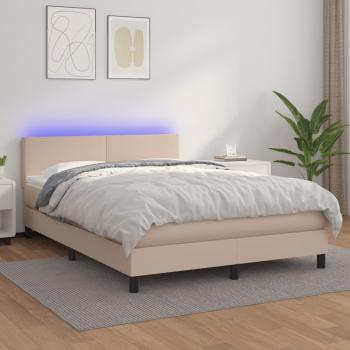 ARDEBO.de - Boxspringbett mit Matratze & LED Cappuccino-Braun 140x190cm