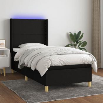 ARDEBO.de - Boxspringbett mit Matratze & LED Schwarz 80x200 cm Stoff