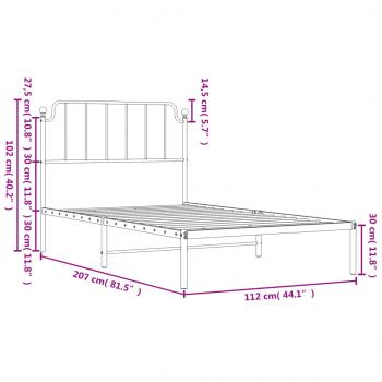 Bettgestell mit Kopfteil Metall Weiß 107x203 cm