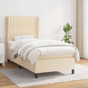 ARDEBO.de - Boxspringbett mit Matratze Creme 90x190 cm Stoff