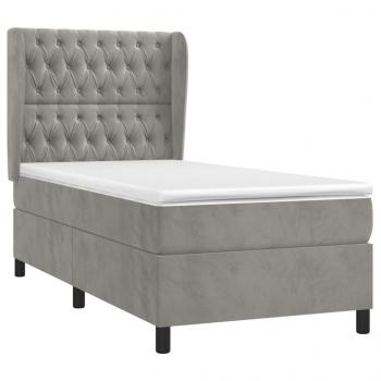 Boxspringbett mit Matratze Hellgrau 90x190 cm Samt