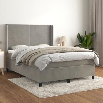 ARDEBO.de - Boxspringbett mit Matratze Hellgrau 140x200 cm Samt