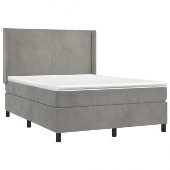 Boxspringbett mit Matratze Hellgrau 140x200 cm Samt