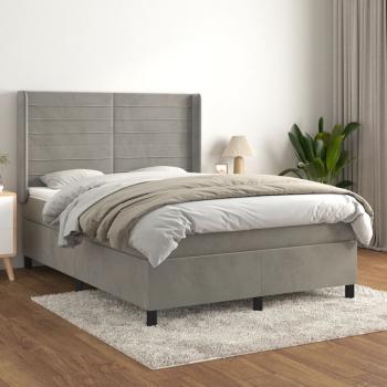 ARDEBO.de - Boxspringbett mit Matratze Hellgrau 140x190 cm Samt