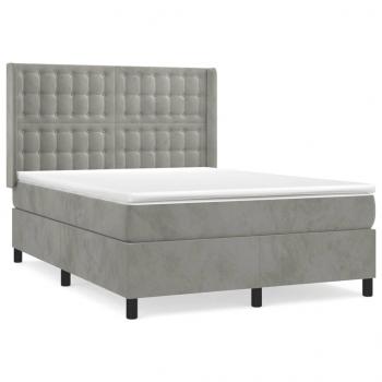 Boxspringbett mit Matratze Hellgrau 140x190 cm Samt