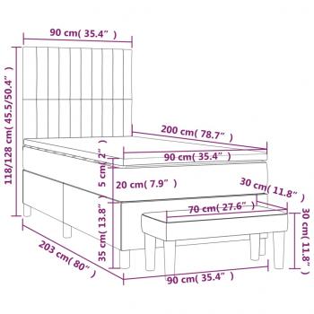 Boxspringbett mit Matratze Hellgrau 90x200 cm Stoff