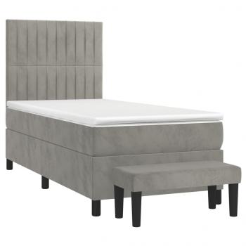 Boxspringbett mit Matratze Hellgrau 90x190 cm Samt