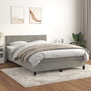 ARDEBO.de - Boxspringbett mit Matratze Hellgrau 140x190 cm Samt