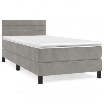 Boxspringbett mit Matratze Hellgrau 100x200 cm Samt