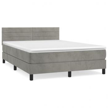 Boxspringbett mit Matratze Hellgrau 140x200 cm Samt