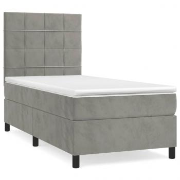 Boxspringbett mit Matratze Hellgrau 90x200 cm Samt