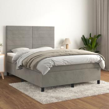 ARDEBO.de - Boxspringbett mit Matratze Hellgrau 140x200 cm Samt