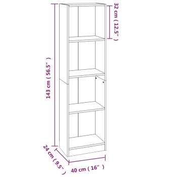 Bücherregal 4 Fächer Braun Eichen-Optik 40x24x143 cm