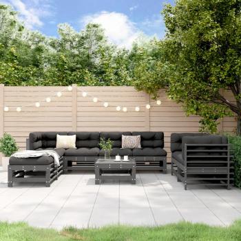 ARDEBO.de - 9-tlg. Garten-Lounge-Set Grau Massivholz Kiefer