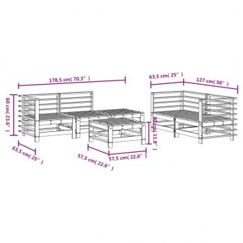 6-tlg. Garten-Lounge-Set Grau Massivholz Kiefer