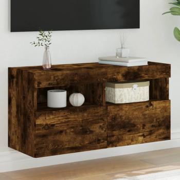 ARDEBO.de - TV-Wandschrank mit LED-Leuchten Räuchereiche 80x30x40 cm