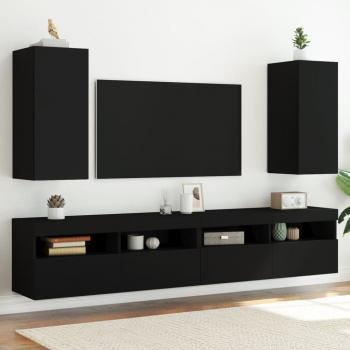 ARDEBO.de - TV-Wandschränke mit LED-Leuchten 2 Stk. Schwarz 30,5x35x70 cm