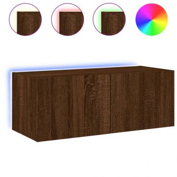 TV-Wandschrank mit LED-Leuchten Braun Eichen-Optik 80x35x31 cm