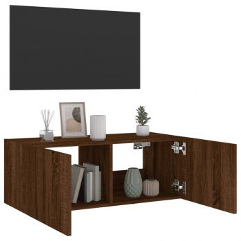 TV-Wandschrank mit LED-Leuchten Braun Eichen-Optik 80x35x31 cm