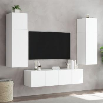 TV-Wandschrank mit LED-Leuchten Weiß 80x35x31 cm