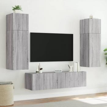 TV-Wandschränke mit LED-Leuchten 2 Stk. Grau Sonoma 80x35x31 cm