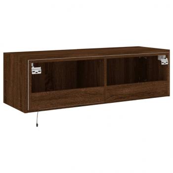 TV-Wandschrank mit LED-Leuchten Braun Eichen-Optik 100x35x31 cm