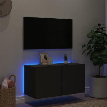 TV-Wandschrank mit LED-Leuchten Schwarz 80x35x41 cm