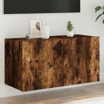 ARDEBO.de - TV-Wandschrank mit LED-Leuchten Räuchereiche 80x35x41 cm