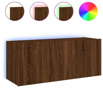 TV-Wandschrank mit LED-Leuchten Braun Eichen-Optik 100x35x41 cm