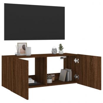 TV-Wandschrank mit LED-Leuchten Braun Eichen-Optik 100x35x41 cm